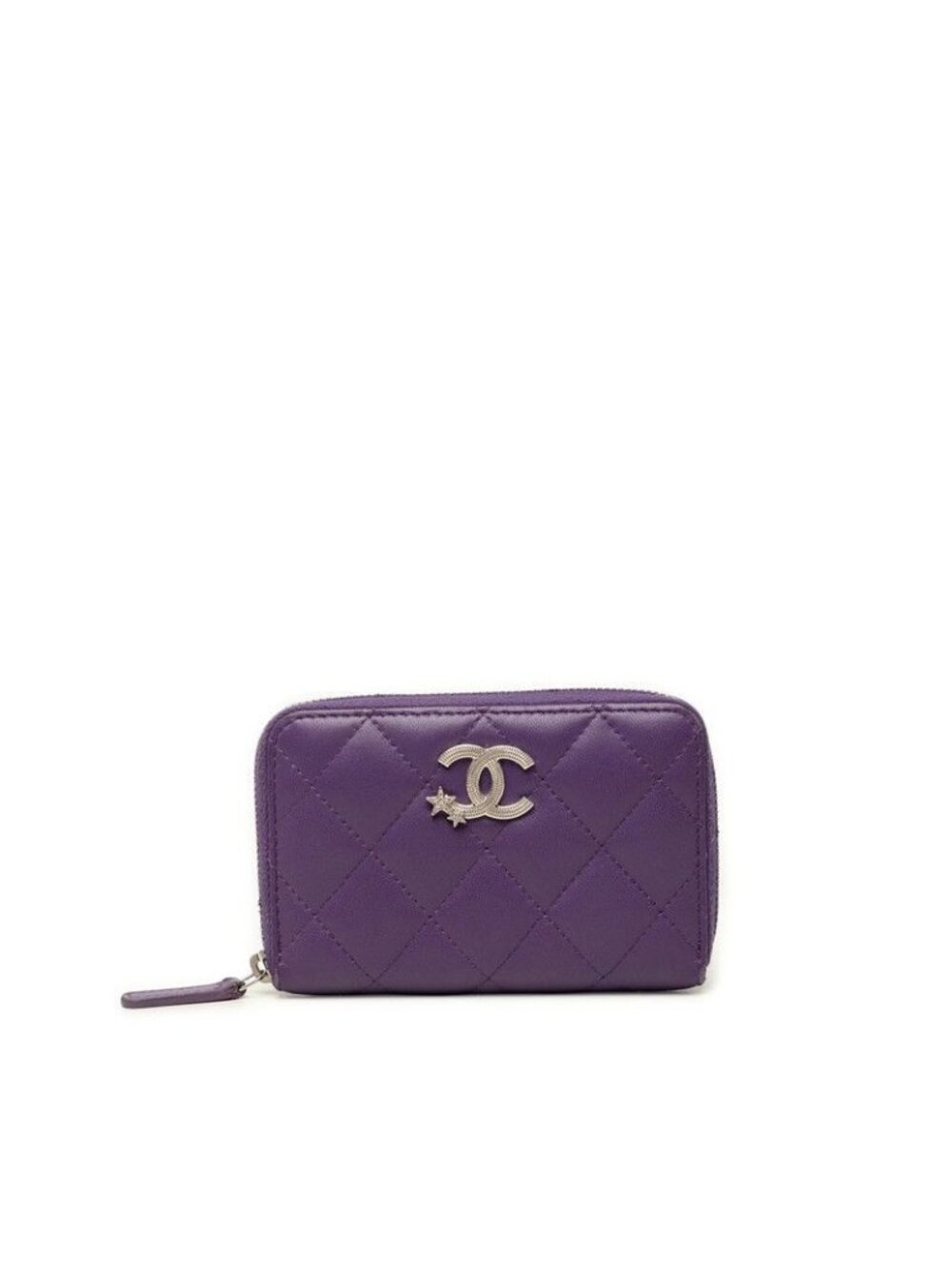 Chanel Quilted CC Logo Star Coin Purse Purple Lambskin